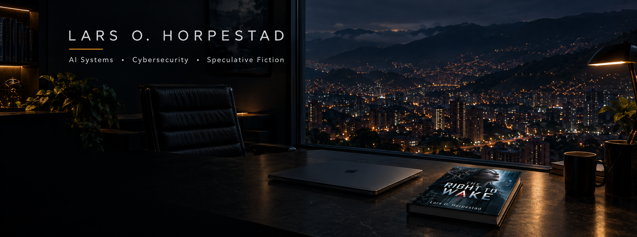 Lars O. Horpestad Author Workspace Overlooking Night City